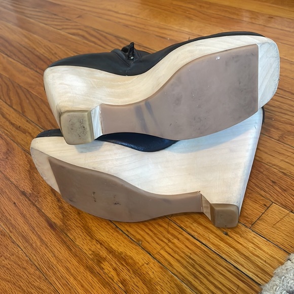Calvin Klein Collection Black Leather Wooden Wedges size 7 - Picture 7 of 16